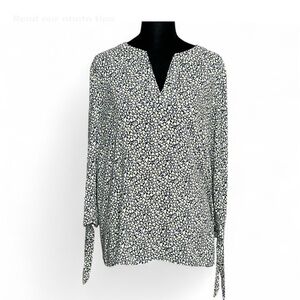 CYNTHYA ROWLEY Multicolor Floral Blouse L Long Sleeve W/Tie Cuff, V Neck NWOT